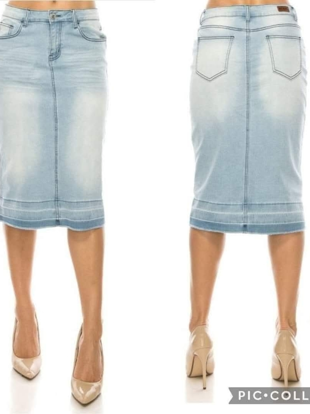 Light Blue Denim Midi Pencil Skirt